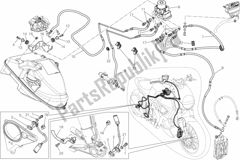 Tutte le parti per il Impianto Frenante Abs del Ducati Diavel Strada USA 1200 2014